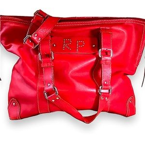 Robert Pietri Genuine Leather Made in Spain Red Leather Tote Leopard lin…